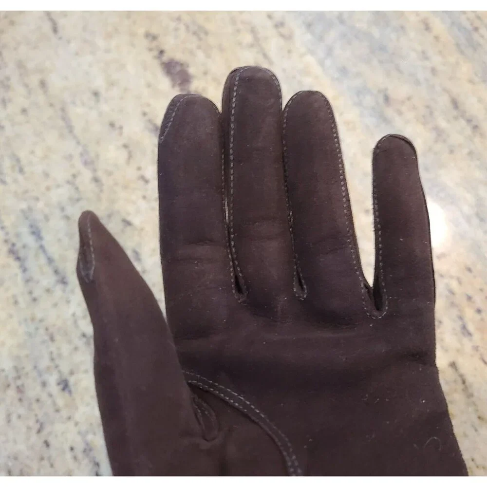Vintage Womens Size M 6 3/4 Brown Suede Leather Formal 10.5